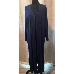 Vintage Carolyn Strauss Navy Blue Long Duster Cardigan 1X Made in USA Slink Knit